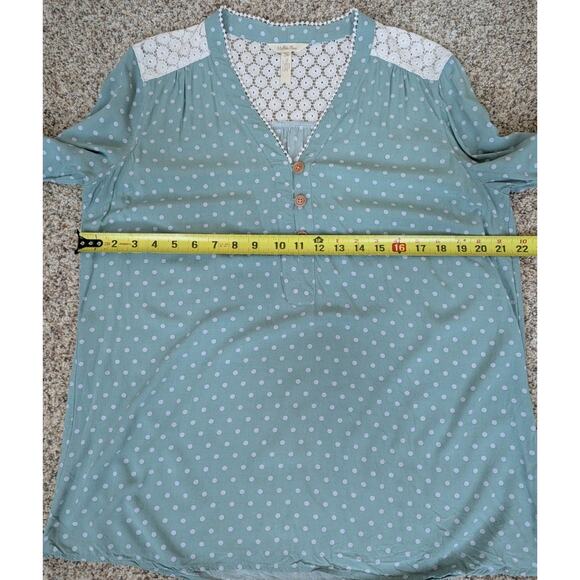 Matilda Jane Womens Enticing Eyelet Top Size XL Green Polka Dot Lace Peasant - Picture 8 of 11